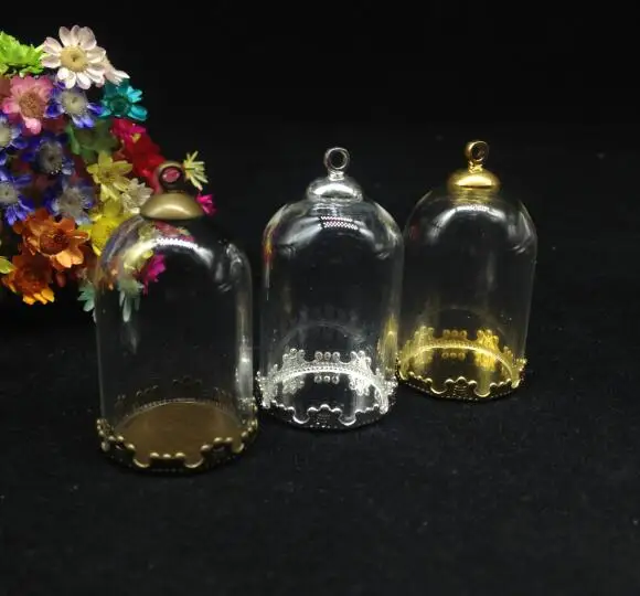 50pcs 30*20mm tube glass globe flower base beads cap set glass vial pendant glass cover dome necklace diy vase jars gift charms