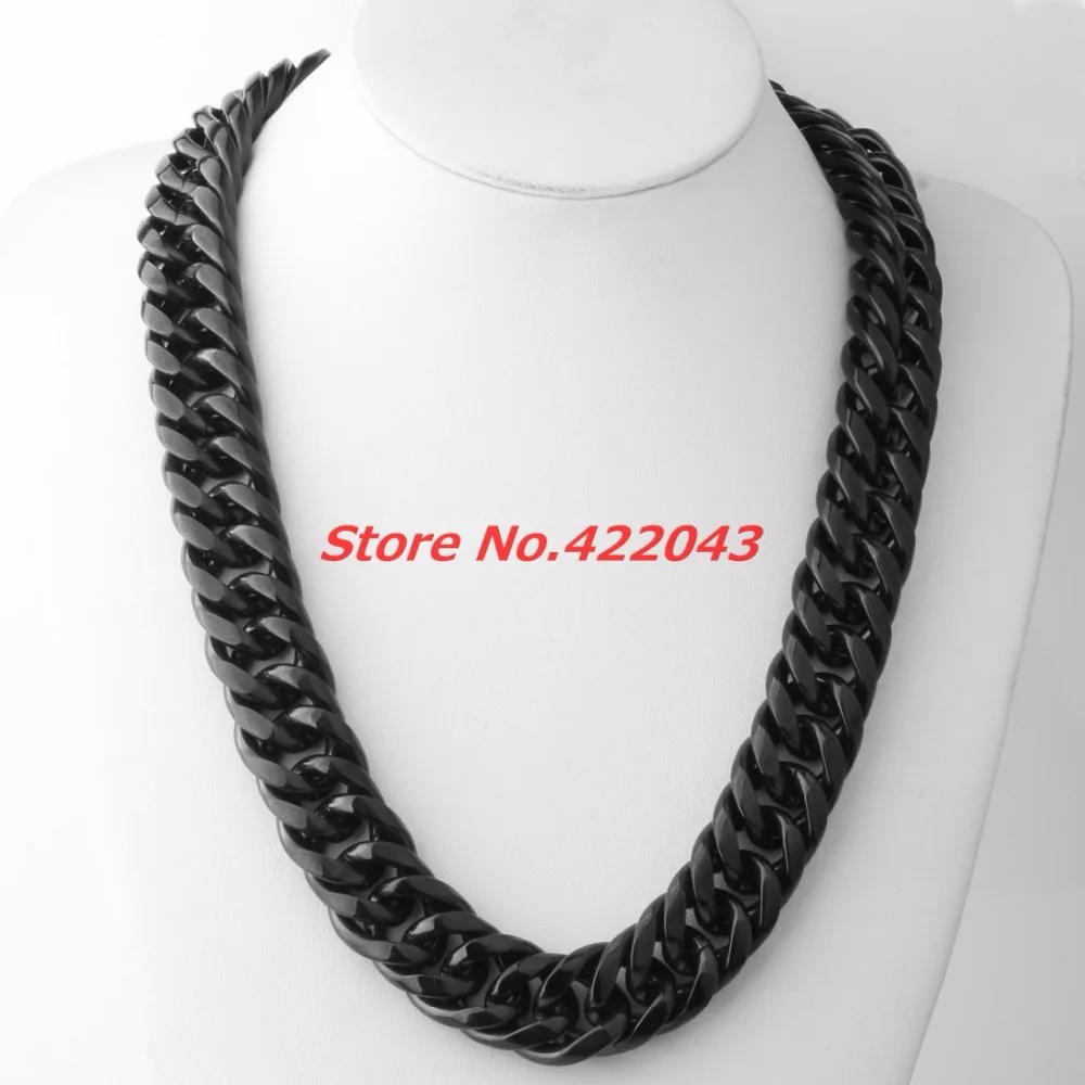 Granny Chic 9/11/13/16/20/22mm   Length Stainless Steel Necklace  BLACK Curb Cuban Chain Boy Men Fashion jewelry