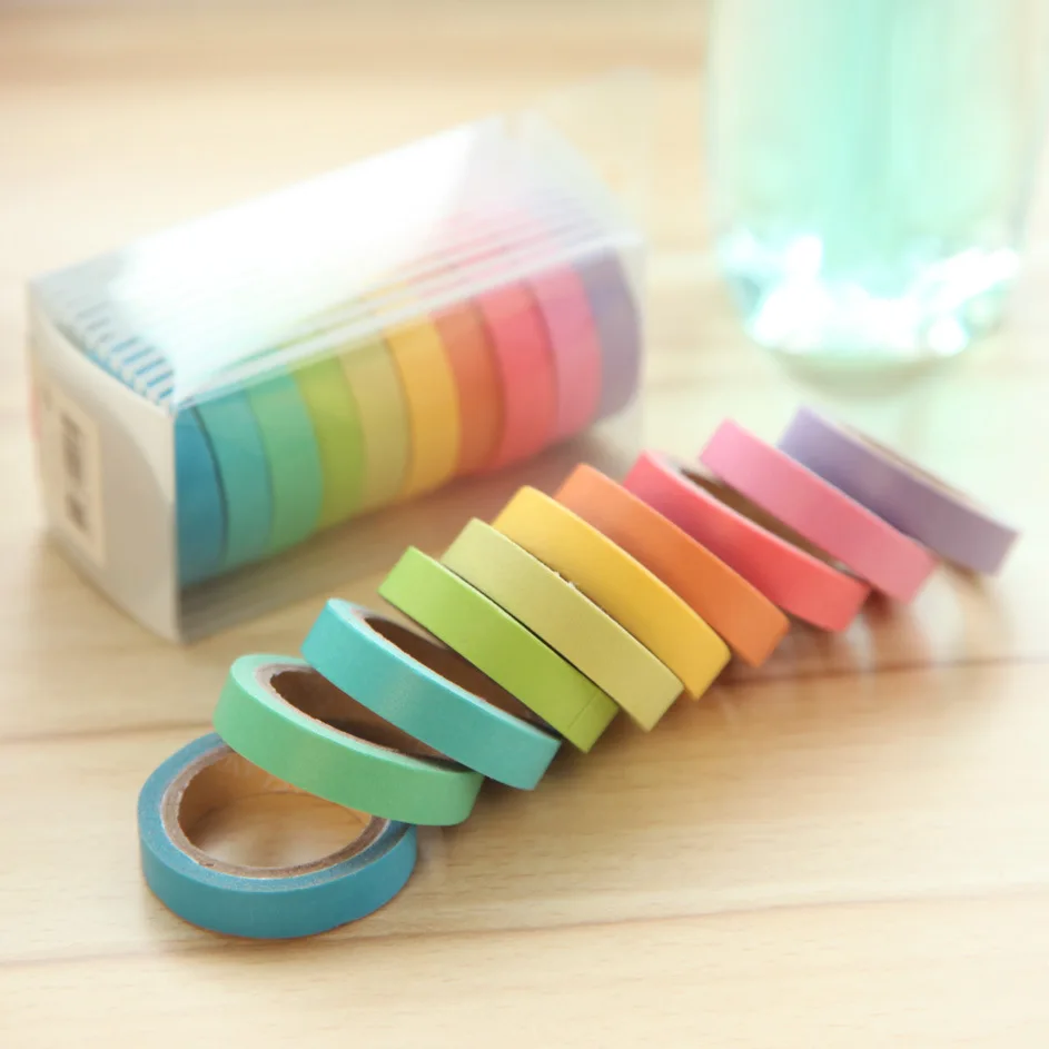 10PCS/lot Rainbow Solid Color Kawaii Planner Handbook Decorative Paper Washi Masking Tape School Supplies Stationery