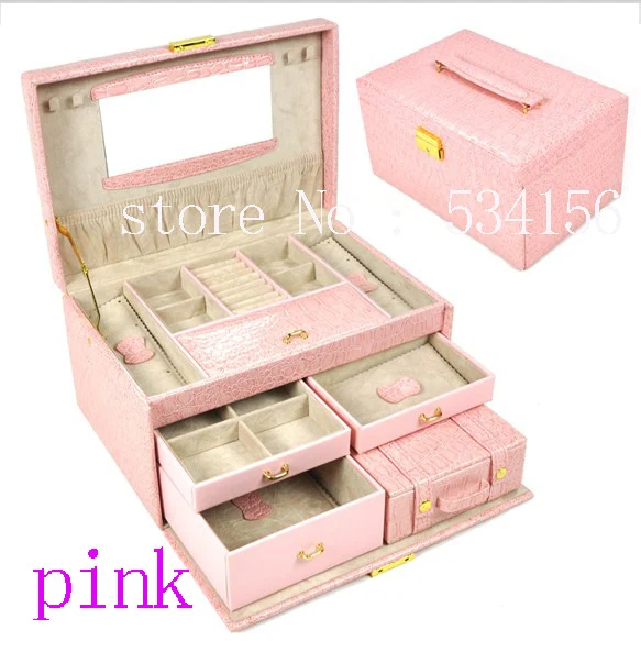 

earrings jewelry packaging display box gift box 3 layers pink luxurious leather jewelry box (28.5 * 19 * 16 cm)Free shipping