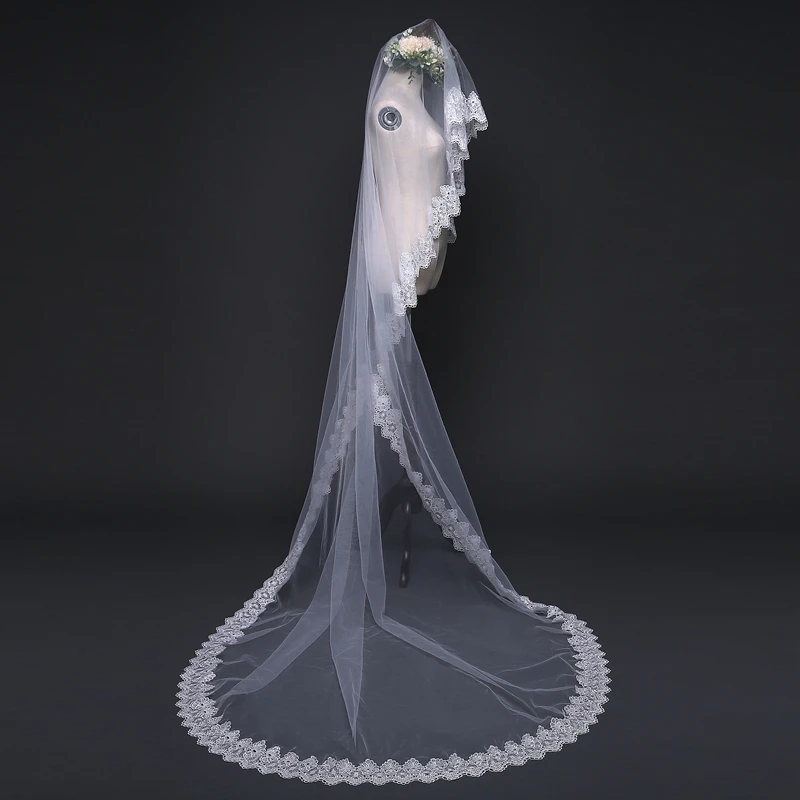 Voile de mariage cathédrale blanc, long bord en dentelle, voile de patients avec peigne, accessoires de mariage, mantille de mariée, 3 m, 2025