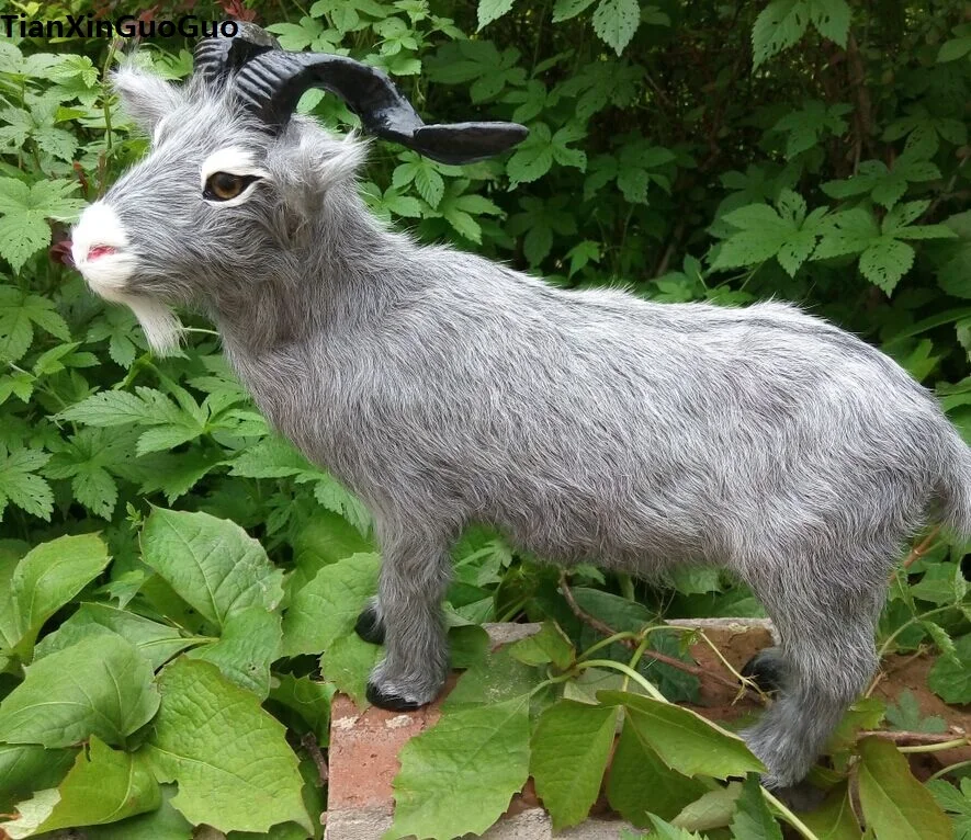 

simulation sheep hard model polyethylene&furs large 37x26cm gray goat handicraft home decoration gift s0789