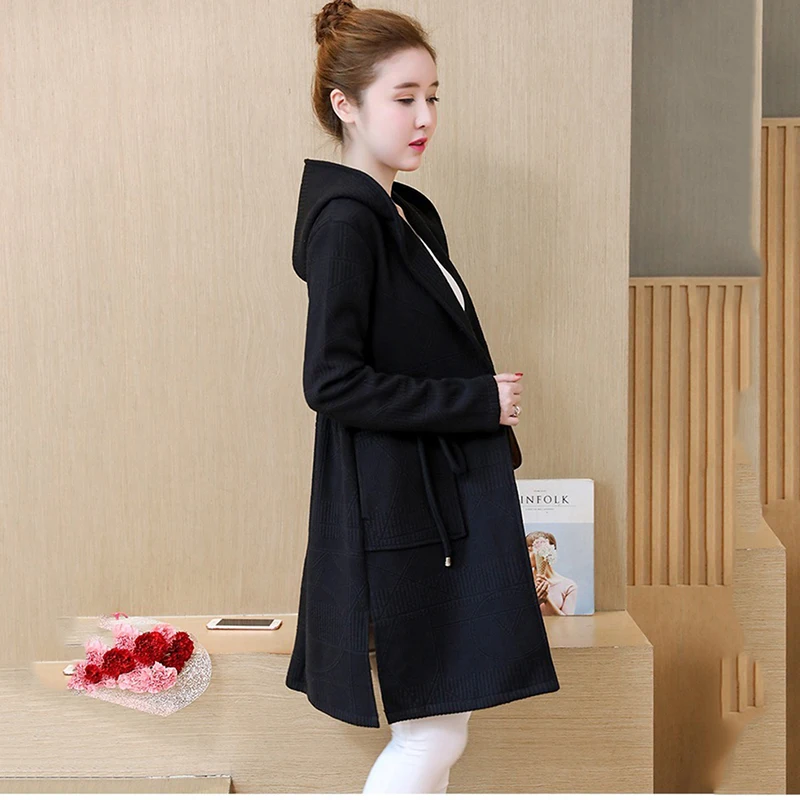 Women Large Size Spring Autumn Knit Cardigan Women Korean Version Of The Long Hooded Knit Cardigan Women Slim Wild Sweater L-5