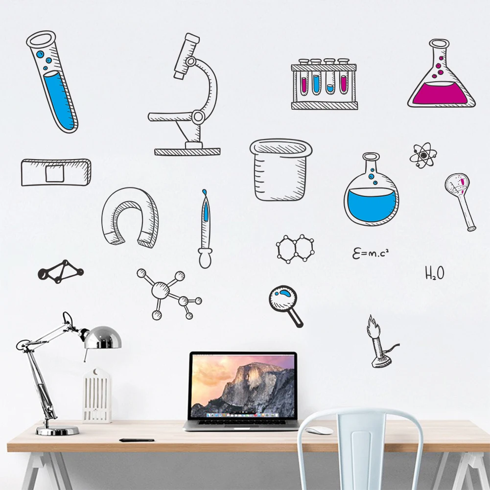 Autocollant Mural de Microscope, Science, école de chimie, laboratoire, dortoir, chambre d'étudiant, Art Mural