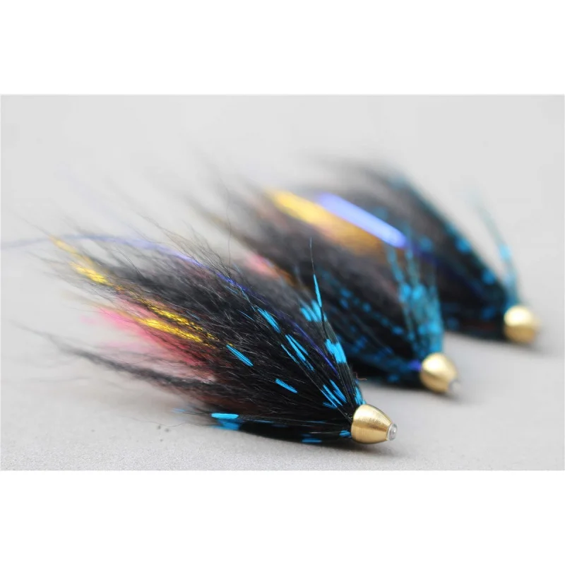 Tigofly 24 pcs/lot Blue&Black Feather Cone Head Tube Fly Streamer Fly Salmon Trout Steelhead Fly Fishing Flies Lures