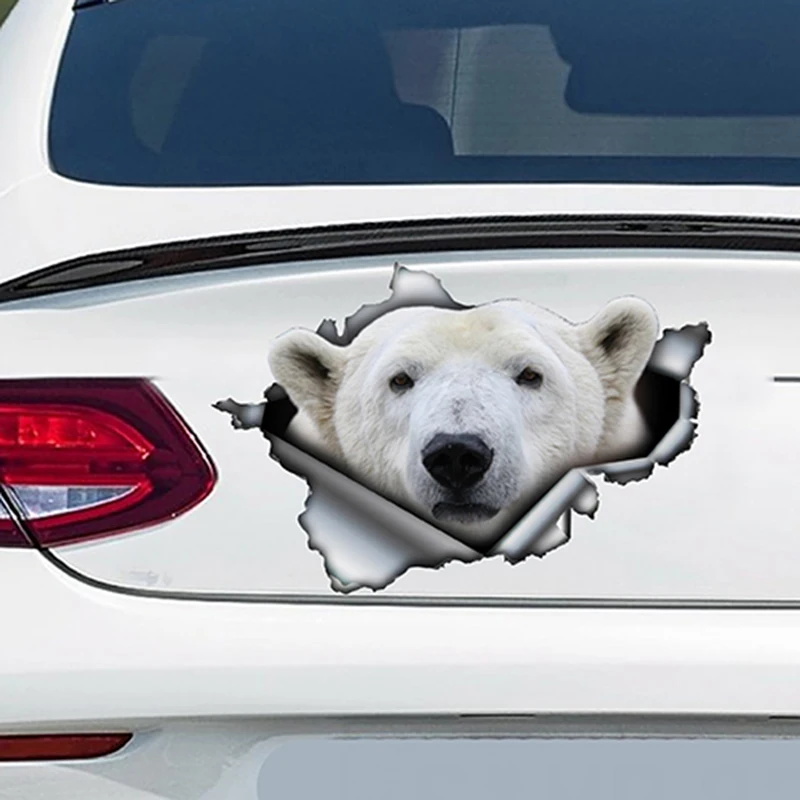 EARLFAMILY 13cm x 8.6cm Polar Bear Car Sticker Car Bumper Decoration Torn Metal Decal Reflective Sticker Waterproof Car Styling