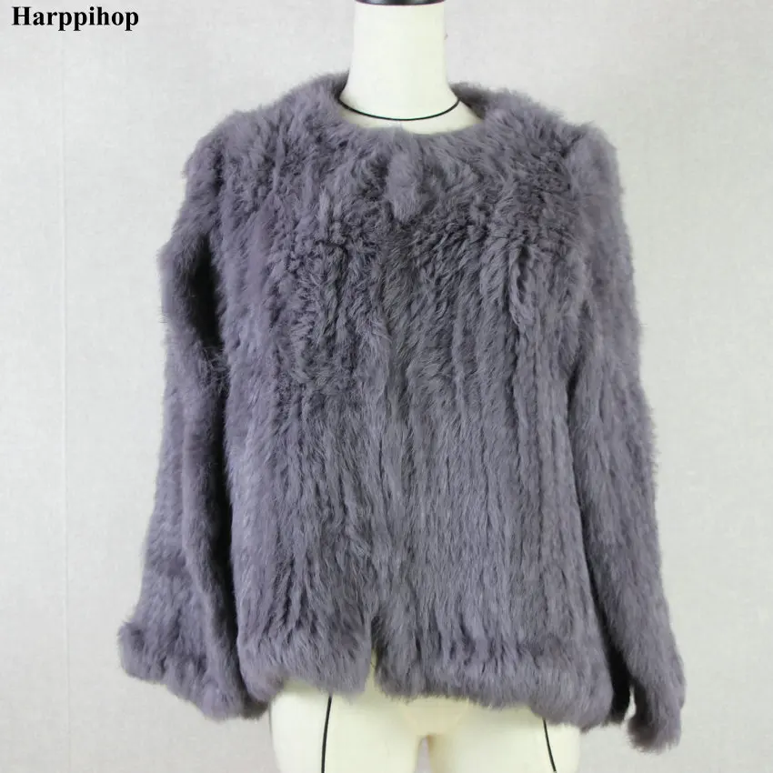 Australia New Genuine Colours Thick Knitted Real Rabbit Fur Jacket Women Winter Warm Fashion / Lady Fur Coat harppihop