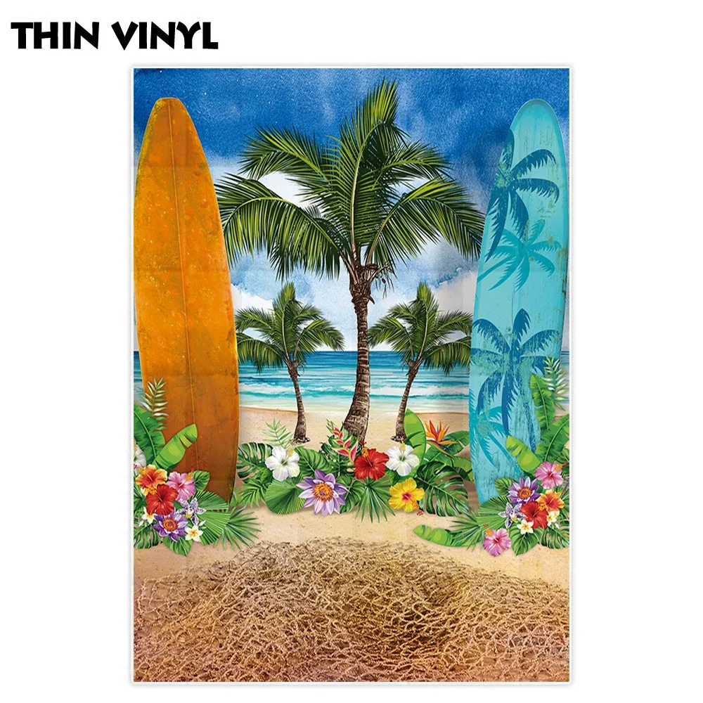 Allenjoy backdrop for photographic studio summer tropical beach sea coconut tree sky surfboard background photobooth photocall