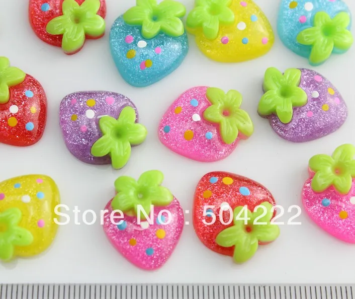 set of 250pcs lovely hand paint glitter strawberry cute resin Cabochon for Kawaii Decoden DIY Projects-SZ0385