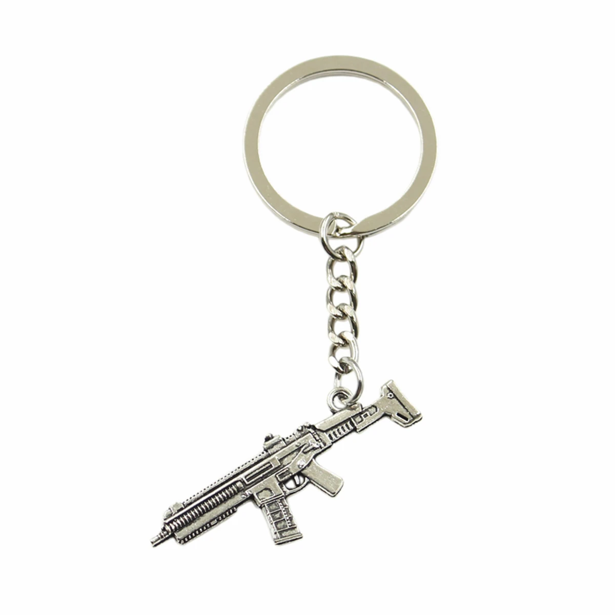 Factory Price Machine Gun Assault Rifle Pendant Key Ring Metal Chain Silver Color Men Car Gift Souvenirs Keychain Dropshipping