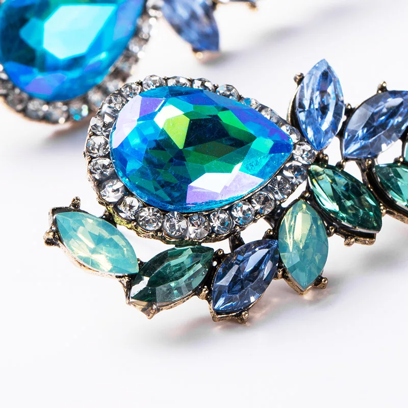 Exotic Big Waterdrop Flower Design Stud Earrings Acrylic Stone Rhinestone Decoration Piercing Earrings for Women Gift