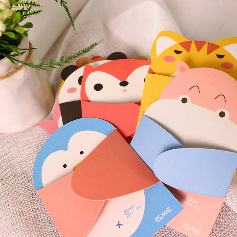 2 Pcs Embrace of Love Cartoon Animal Small Card with Envelope Kawaii Message Birthday Greeting Cards Holiday Universal Kids Gift