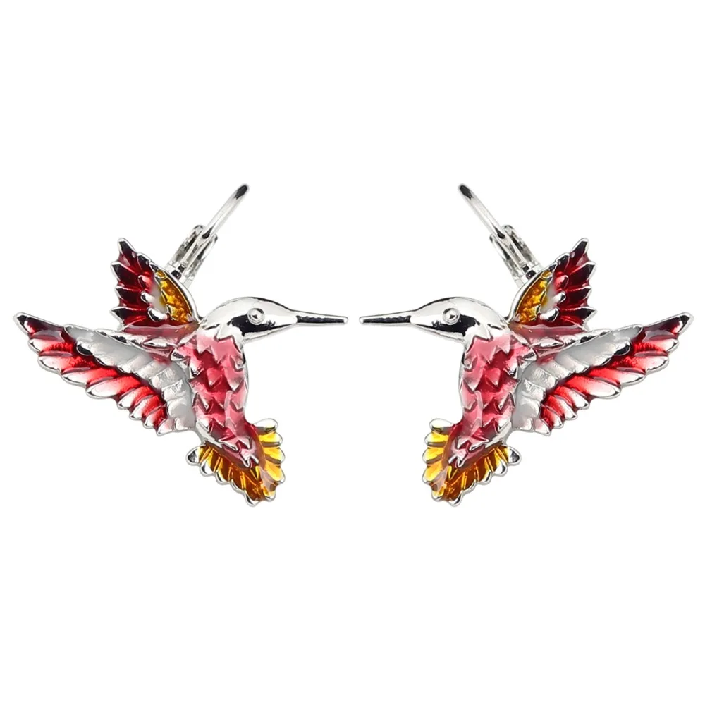 Bonsny Enamel Alloy Floral Hummingbird Eagle Stud French Clip Earrings Fashion Animal Jewelry For Girls Women Ladies Accessories