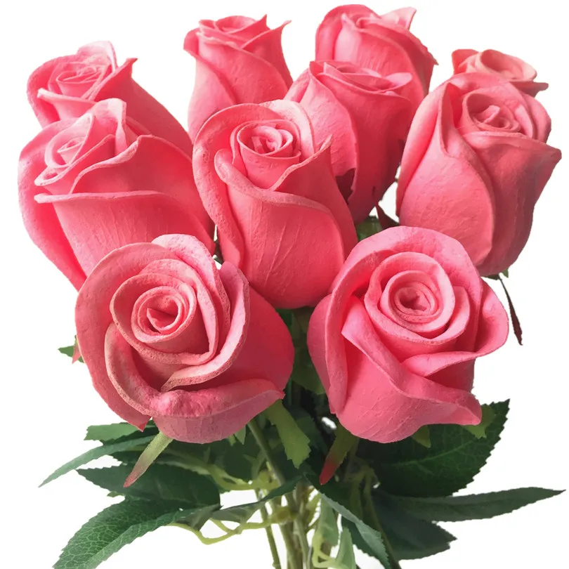 10pcs Real Touch PU Roses Lifelike Artificial Single Stem Natural Looking Rose Flowers