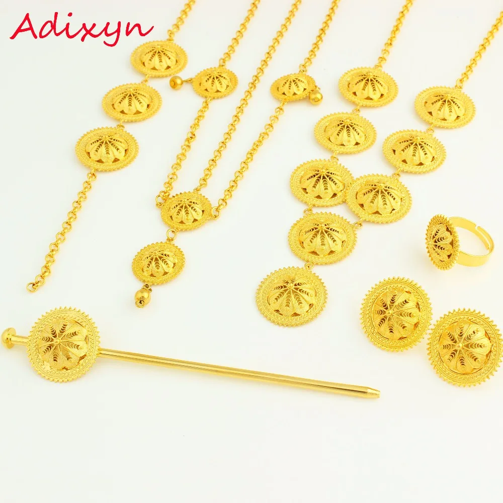 Small SizeTraditional Ethiopian 6pcs jewelry sets  Gold Color African Bridal Wedding jewelry sets Free shipping