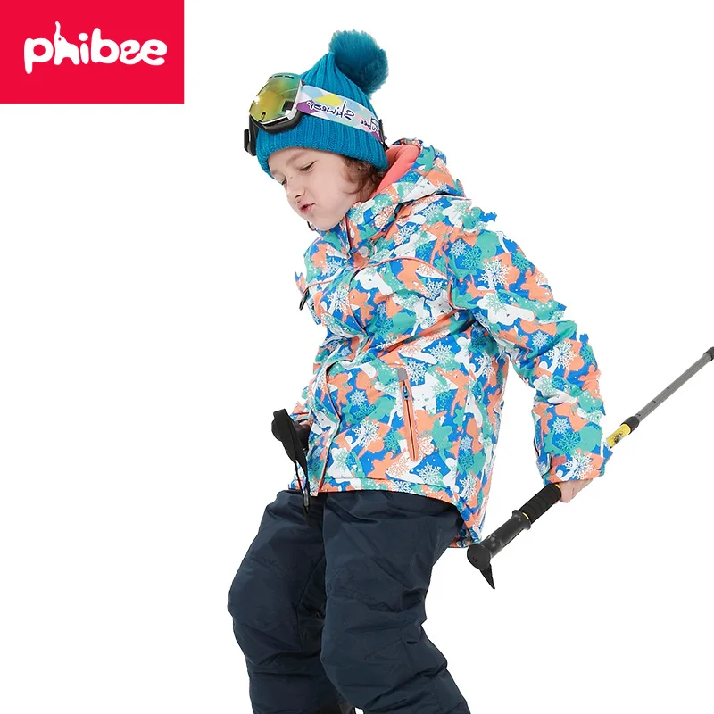 Boys Girls Ski Jacket Suit Waterproof Windproof Ski Snowboard Kid Warm Thermal Hooded Fleece Inside Little Children Clothing Set