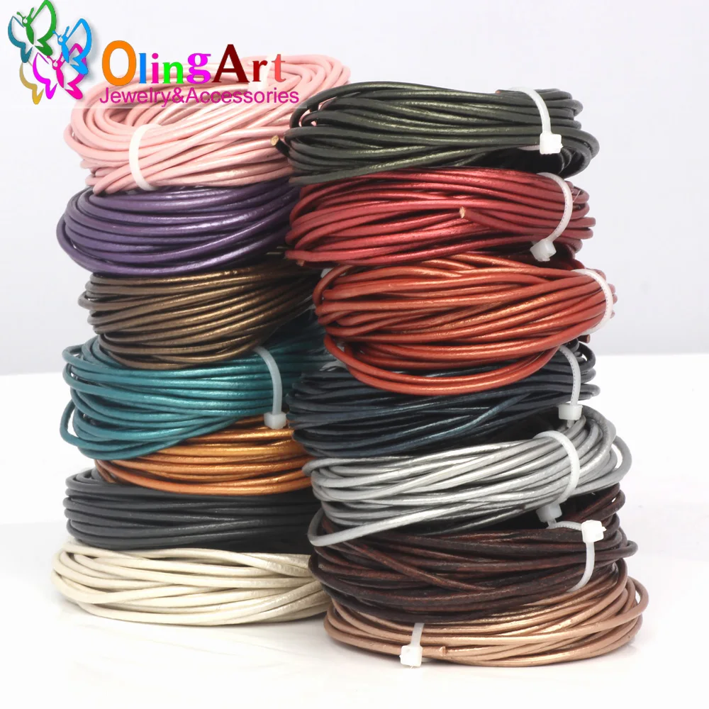 OLINGART 2mm 10M/lot Round pearl Genuine pearls Cord/rope/Wire/string DIY Bracelet  necklace Jewelry making Leather Cords