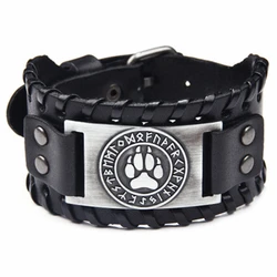 Viking Bracelets Wolf Claws Braided Leather Bracelets for men Nordic Runes Bear Paw Handmade Wristbands Odin Symbol