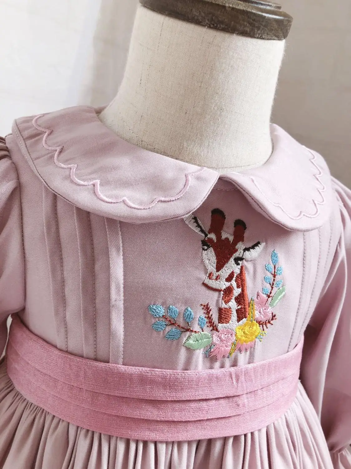 Baby Girl Autumn Spring Summer Deer Pink Long Sleeve Vintage Spanish Turkish Lolita Princess Gown Dress for Casual Birthday