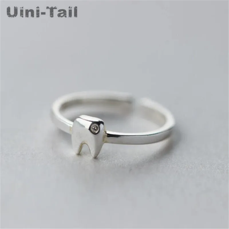 Uini-Tail hot new 925 Tibetan silver fashion personality micro-insert tooth opening ring Korean fashion tide flow high quality