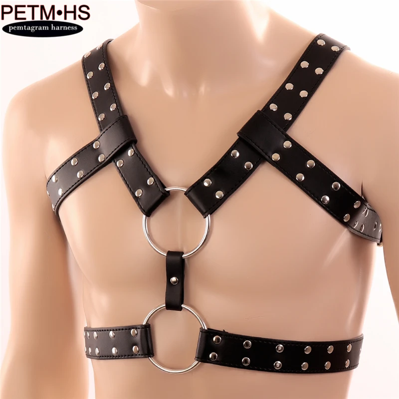 

Mens PU Leather Harness Double Shoulder Belt Adjustable Body Bondage Belt Straps Fetish Costumes nightclub Rave Wear underwear