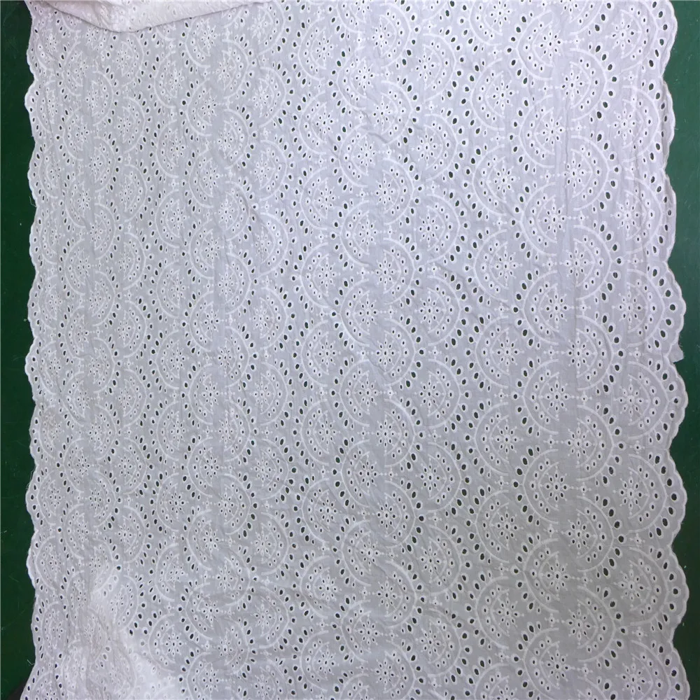 130cm Wide 2 Yards Embroidered White Cotton Eyelet Fabric With Scalloped Wedding Dress Material DIY Home Party Decor