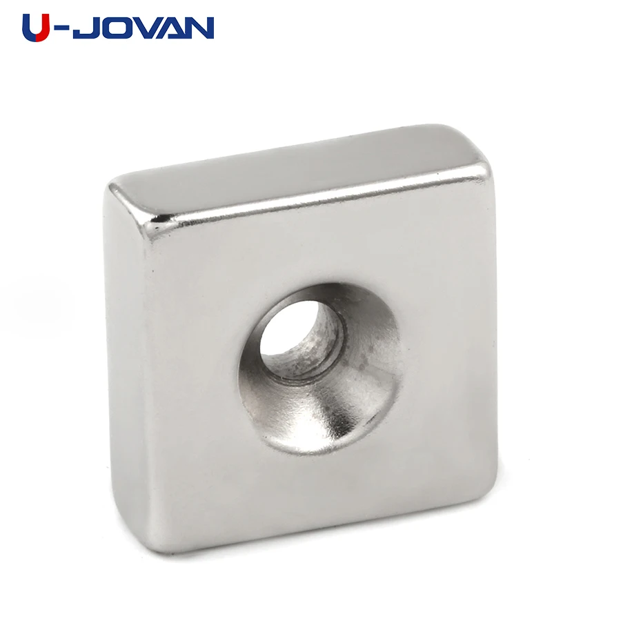 U-JOVAN 1pc 30x30x10mm Rare Earth Countersunk Magnet with 7mm Hole Super Powerful Magnetic Block Neodymium Magnet 30*30*10-7mm