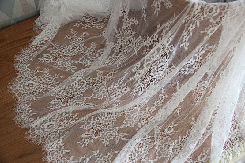 3M/lot 150cm wide hot selling best price eyelash chantilly embroidered lace traditional wedding lace fabric white/black SC381