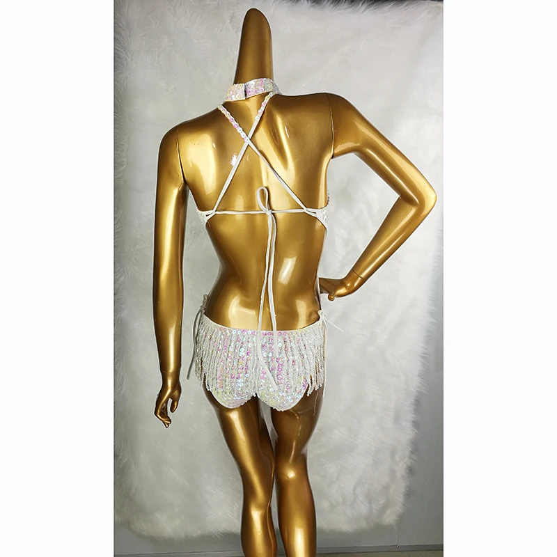 New Sexy Women Beaded Sequin Bodysuit Swimsuit latin Belly Dance Costume One-Piece Outfit Costume Stage Performance Leotard