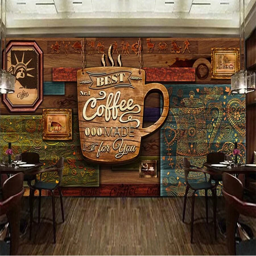 Papel de parede personalizado murais 3d pintados à mão sênior retro café fundo pintura decorativa mural 3d