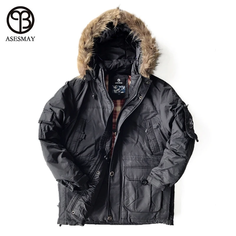 Asesmay Brand Down Jacket Men Military Cotton Fabric White Duck Down Thick Outwear Waterproof Men Down Parka Jackets Snow Coat