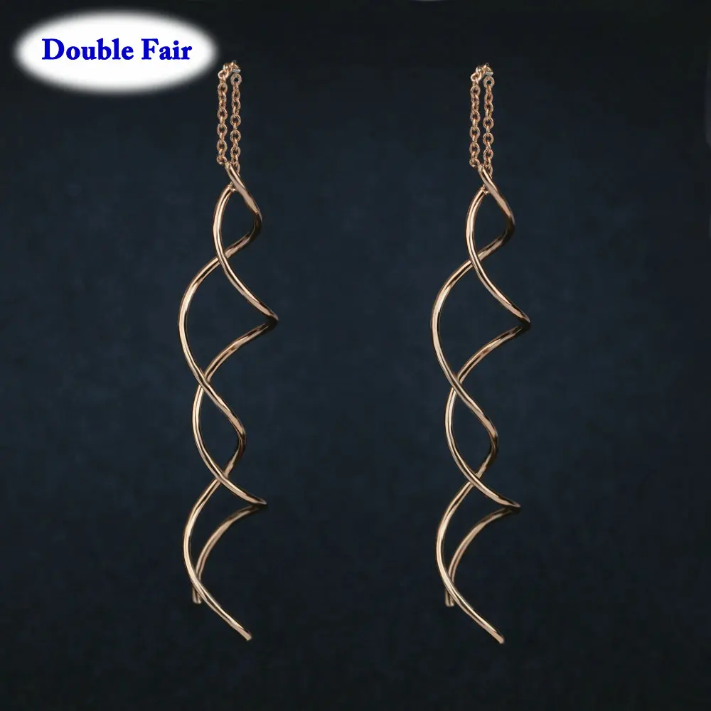 Unique Twisted Bar Long Line Chain Earrings Rose Gold Color Silver Color Fashion Dangle Earring Jewelry Ear Cuff For Women E243