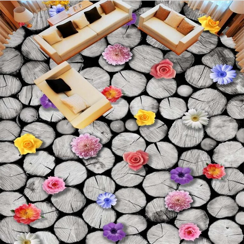 beibehang 3D stereo retro wood flooring floor tiles custom large fresco pvc wear environmentally friendly plastic film