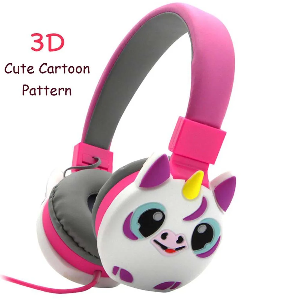 JINSERTA kids Headphones Cute Cartoon Unicorns Earphones Stereo Music Foldable Stretchable 3.5mm Wired Headphone