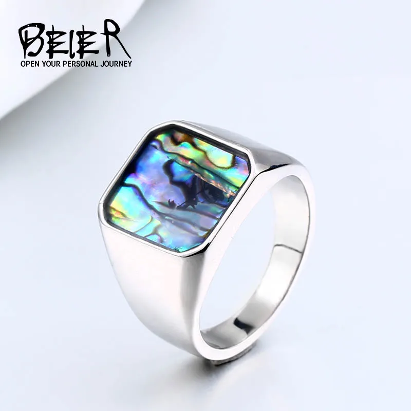 BEIER 316L Stainless Titanium Steel Colourful Shells Geometric Ring For Man Women High Polished Wedding band Love gift  BR8-591