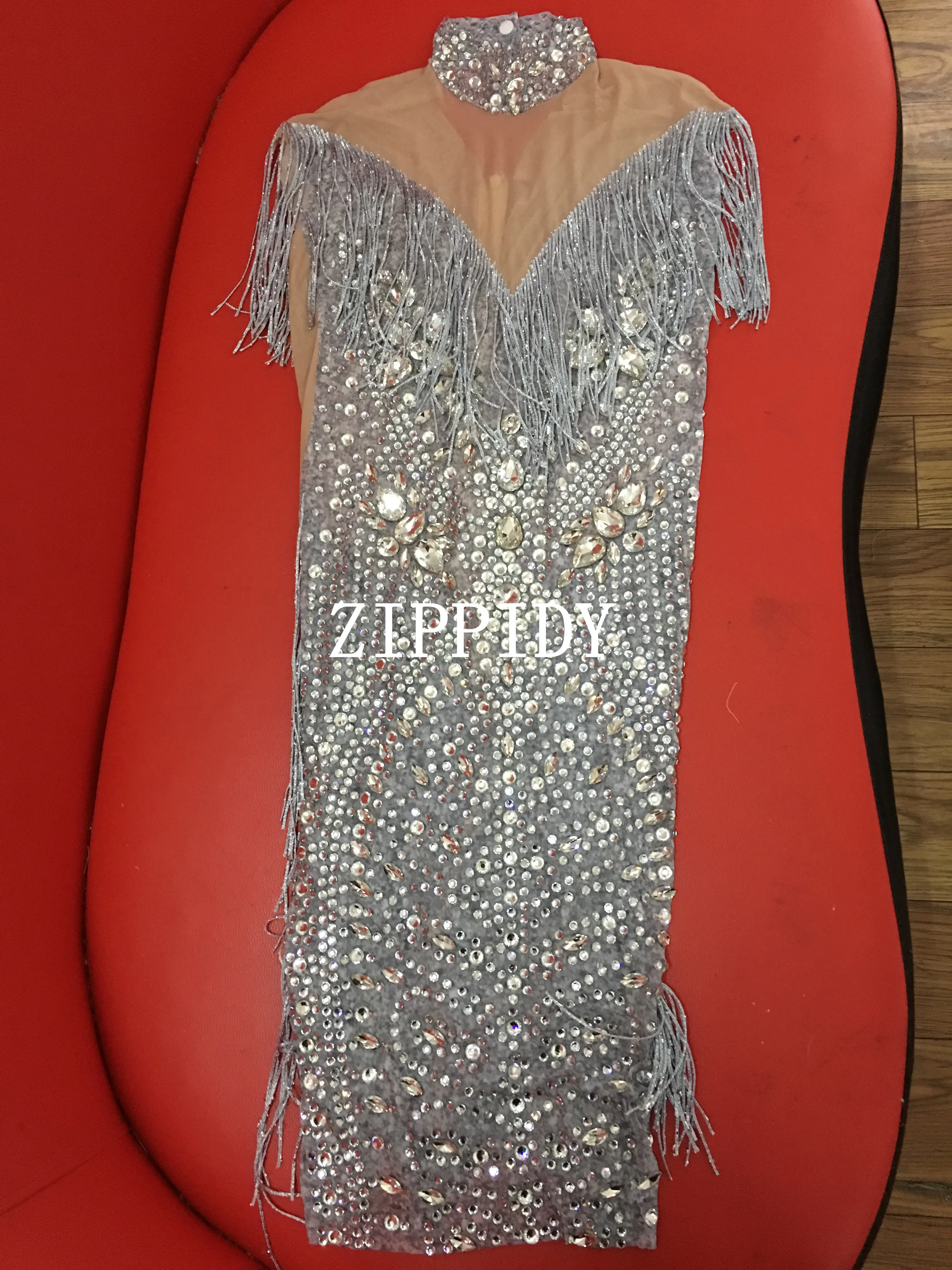 New Design Mesh See Through Fringes Dress Birthday Celebrate Perspective Dress Evening Party Sleeveless Tassel Dresses YOUDU image 2