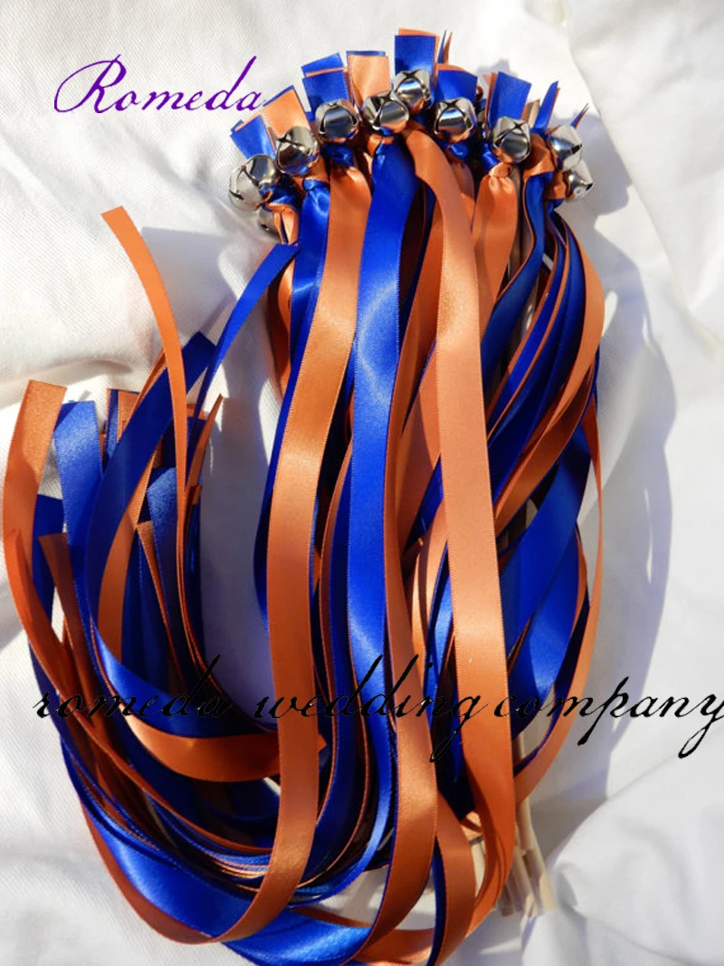 

Orange and Blue Ribbon Stick Wand Wedding Favor Ribbon Sticks Wedding Tassel(50Pieces/Lot) Event Party Supplies Wedding