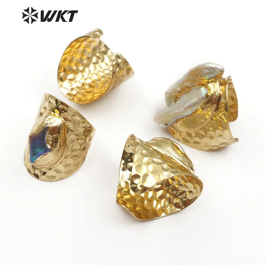 WT-R328 WKT Classic Vintage Bohemian Natural Pearl Ring with Gold Wide Shape Adjustable Women's Fine Jewelry Ring Jewelry