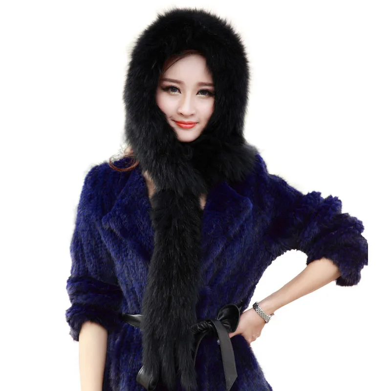 2023 Winter Warm Hat With Scarf Women Real Fox Fur Hat With Earflap Knitted Ladies Natural Fur Russian Hats Winter Cap Sets