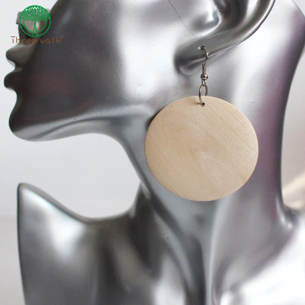 Wood Earrings Round Shape Water Drop Dangle Drop Earring Diy Handmade Wooden Jewelry For Women