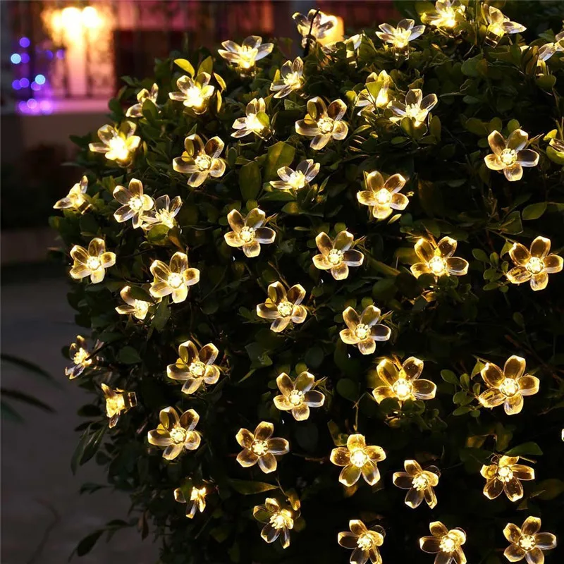 Guirnalda de luces solares de 10m, 100LED, flor de melocotón, impermeable, decoración al aire libre, iluminación para Navidad, boda, fiesta, jardín