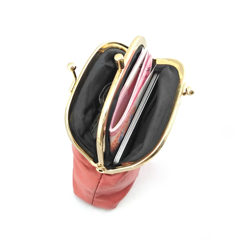 BELLO TUTTI Genuine Leather Coin Purse Women Mini Purse Teen Girls Cute Wallet Metal Frame Change Purse Card Holder Wallet Bag