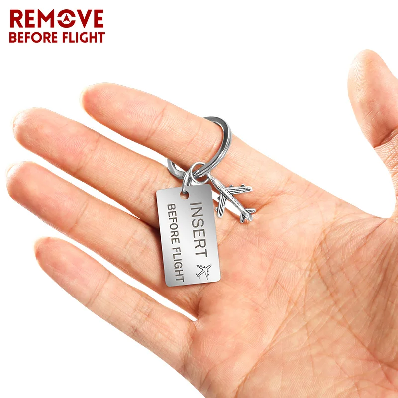 Stainless Steel Car key chain Engraved Insert before flight Key ring Fashion Car keychain for Aviation Gifts key chain