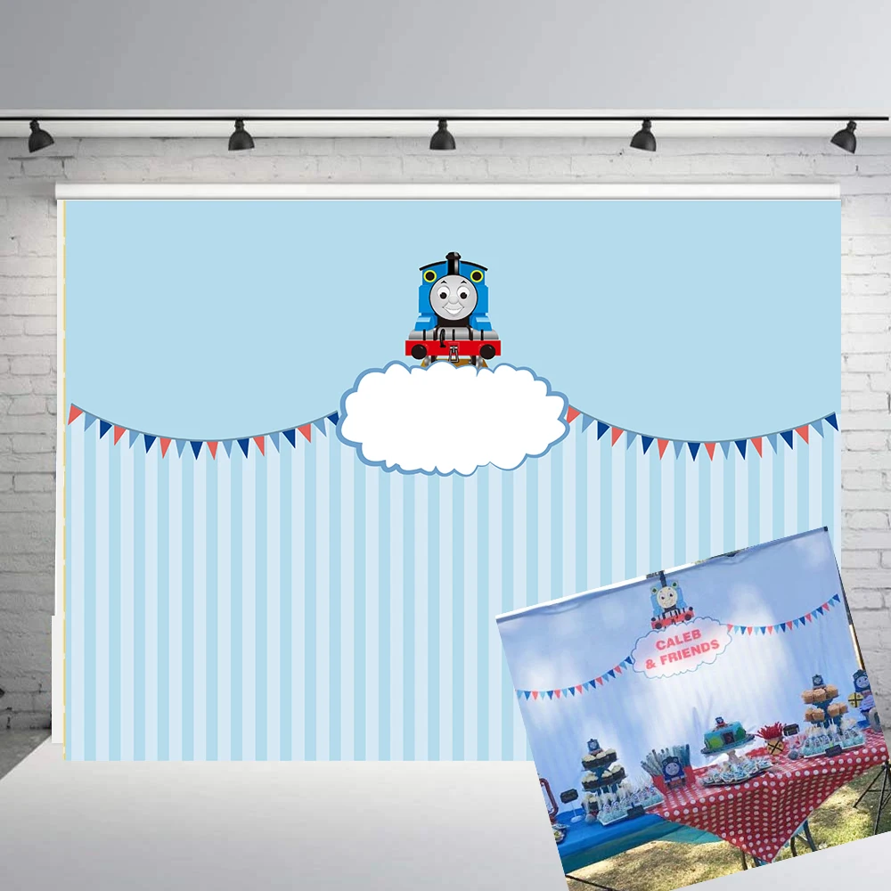 

BEIPOTO Blue Train backdrop Blue stripe photography Background boys Birthday Party Decor dessert table banner photobooth Event