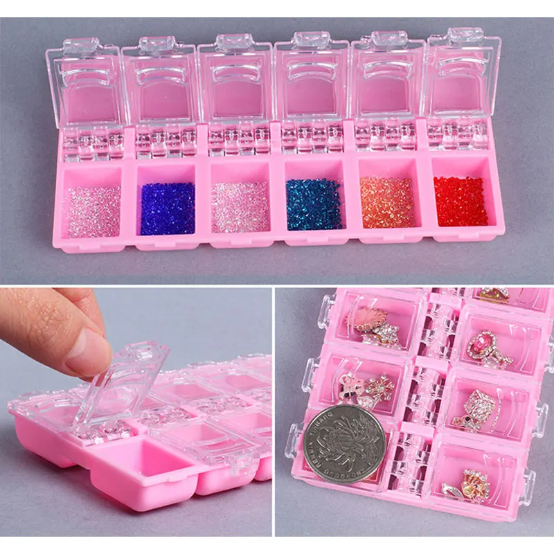 4 Colors Nail Storage Case Organizer Clear Plastic Empty Box Nail Art Rhinestones Gems Jewelry Beads Container