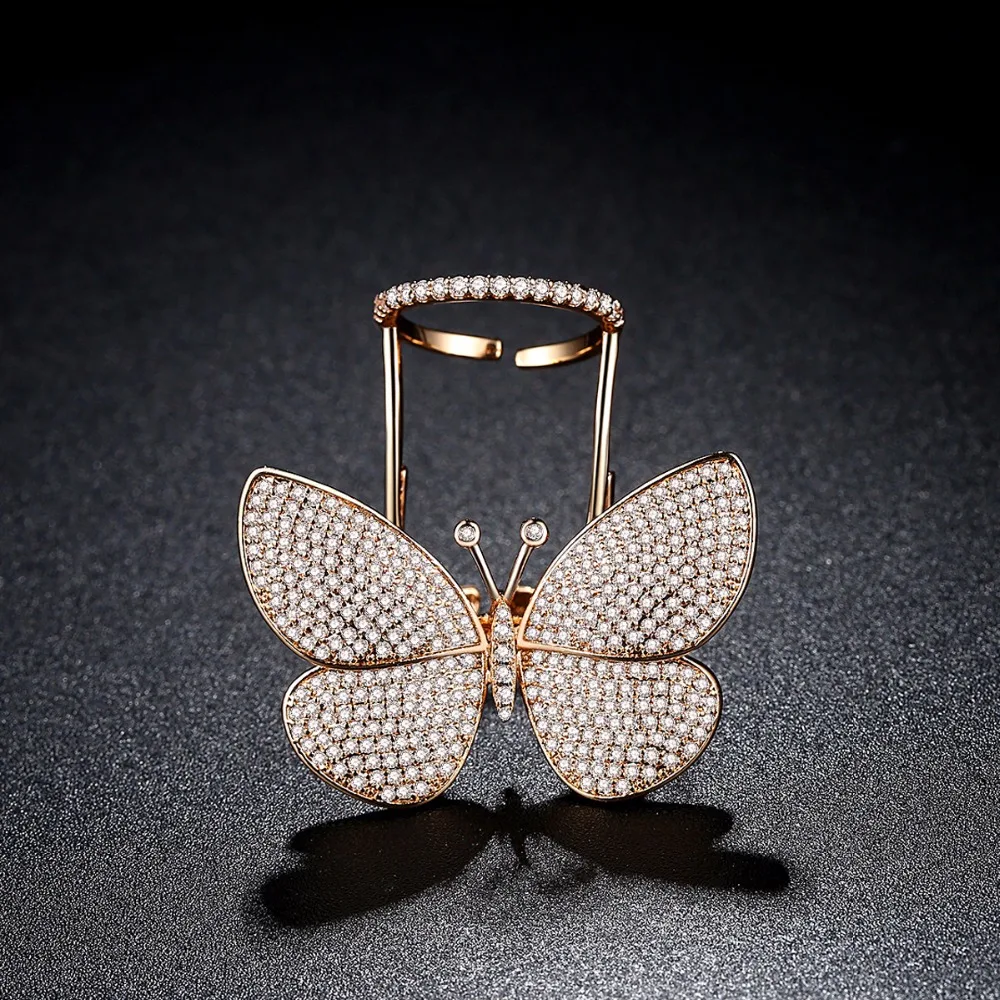 LUOTEEMI New Design Fashion Movable Butterfly Adjustable Rings for Women Gold Color Engagement Women Bridal Wedding Luxury Gifts