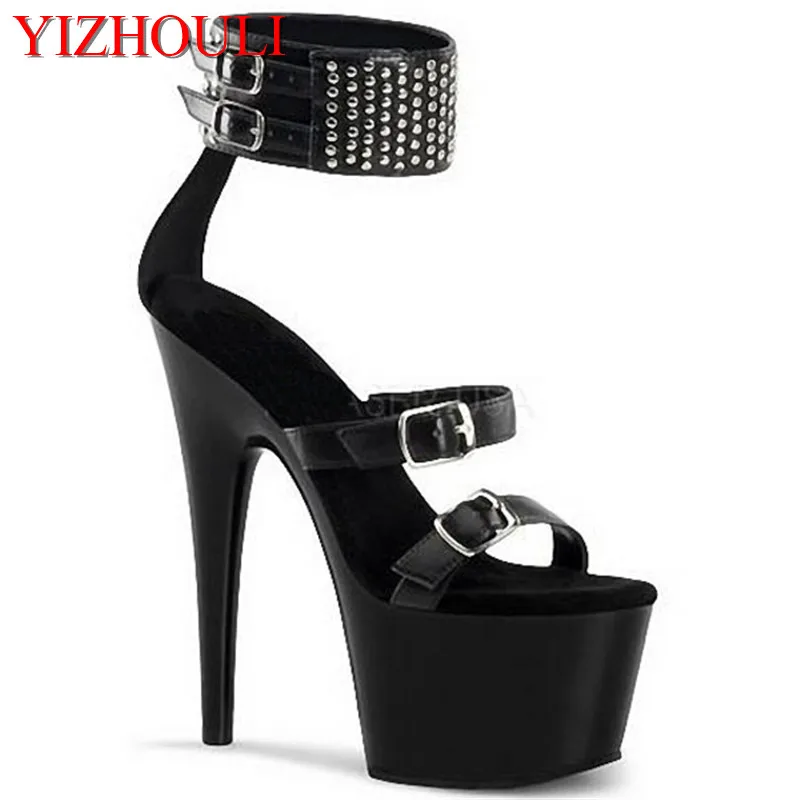 

Elegant Ankle-Strap Shoes Fashion 17cm Platform High-Heeled Shoes 6 Inch Fashion Rhinestones Shoes Sexy Sandals