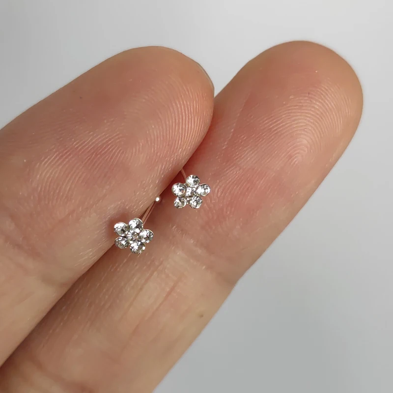 925 Sterling Silber Nase Gestüt Klar Kristall Blume Nase Pin Knochen Mode Körper Piercing Nasenloch Schmuck Für frauen 20 Teile/paket – Detail 3