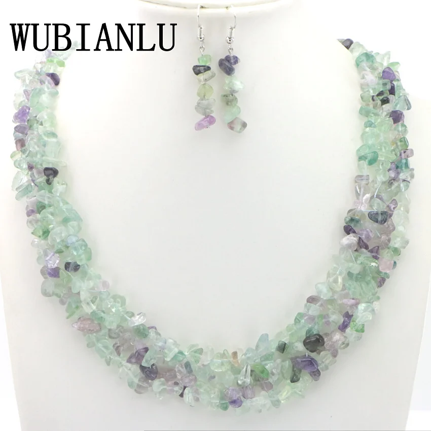 WUBIANLU Garnet Purple Crystal Fluorite Coral Crystal Necklace Earrings Hot Sale Suitable Women Banquet Jewelry Fashion Style