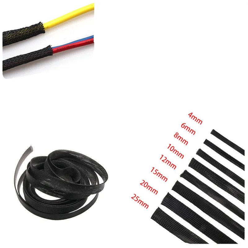 1M 4/6/8/10/12/15/20/25mm Cable Braided Sleeving Wire Protection PET Expandable High Density Sheathing Braided Cable Sleeve